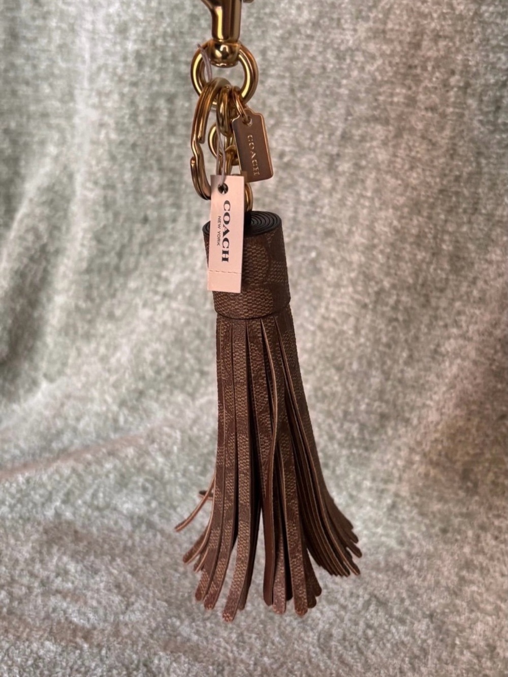 Coach Tassel Bag Charm in Signature Canvas NWT - Gold/Tan/Brown - Picture 3 of 5